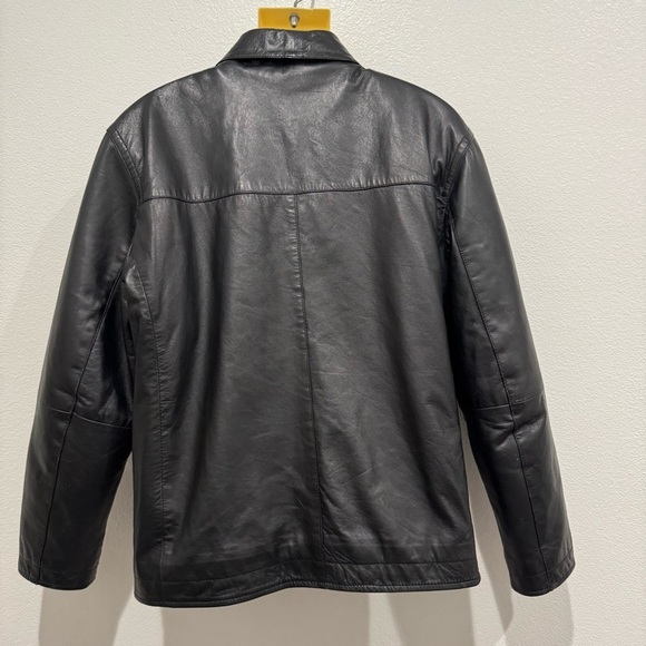 Perry Ellis Portfolio Lambskin Black Leather Jacket Size L Full Zipper Front - Picture 8 of 10